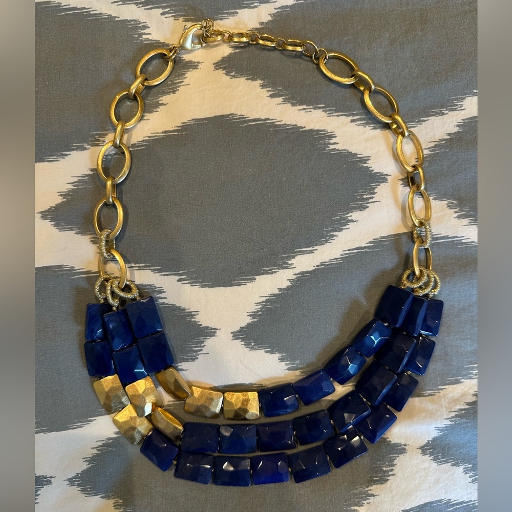Stella & Dot Blue and Gold Beaded Statement Necklace!
